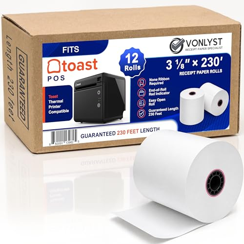 Vonlyst Thermal Printer Paper Roll for Toast TP200 Receipt Printer Point of Sale (12 rolls)