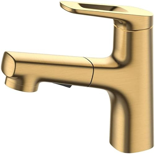 SXLSZ Bad Armatur Waschtischarmatur mit Herausziehbarer Brause Dual Mode Heiß und Kalte Multifunktions Einzelnes Griff Teleskop Wasserhahn Bad mit Brause Ausziehbar für Bad-Gold Zeichnen