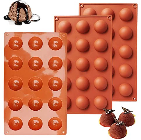 LUKIUP® 3 Pièces Moule Silicone Demi Sphère, 15 Trous Semicircle Moule Moyen Taille en Silicone Cuisson, Ø 3.8cm, pour Boule de Chocolat, Gâteau, Gelée, Pudding, Mousse