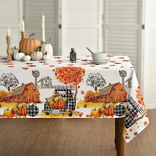 Horaldaily Herbst Tischwäsche 84x84 cm Quadratisch, Erntedankfest Herbsternte LKW Haus Schwarze Karierte Tischdecke für Party Picknick Abendessen Dekor