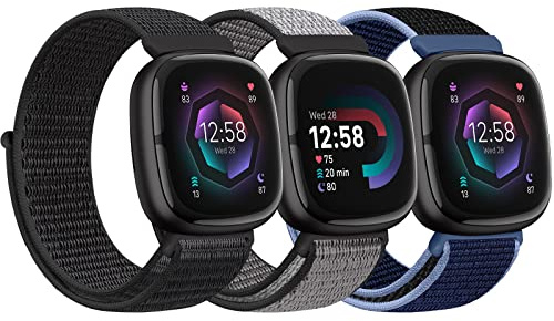 Bcuckood Nylon Armband kompatibel mit Fitbit Versa 4/Sense 2/Versa 3/Sense Damen Herren Weiches atmungsaktives Nylon Uhrenarmband Sport Solo Schleife Ersatzarmband