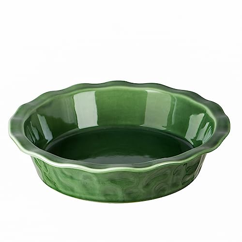 Vicrays Ceramic Pie Pan - 9 inch Pie Plate Round Fluted Deep Dish for Tart Pizza Apple Pie Quiche Pot Pies Cake - Reactive Glaze (Green)