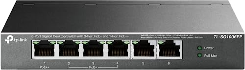 TP-LINK 6-Port Gigabit Desktop Switch with 3-Port PoE+ and 1-Port PoE++ 1 Gbps Power over Ethernet