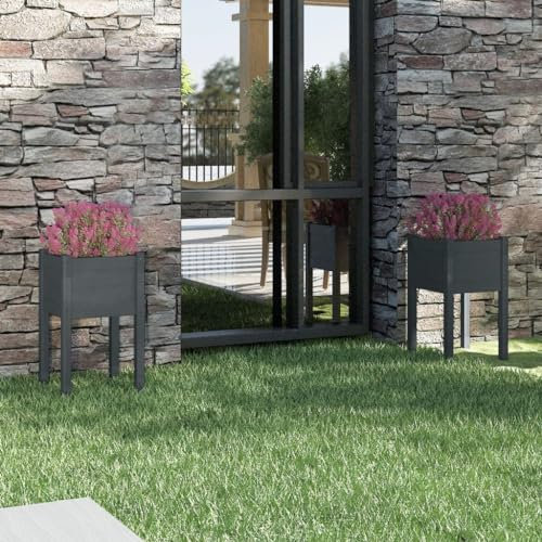ZQQLVOO Blumenwanne Pflanztisch Balkonschrank Pflanzkübel 2 STK. Grau 40x40x70 cm Massivholz Kiefer Geeignet für Gartenbalkone im Freien