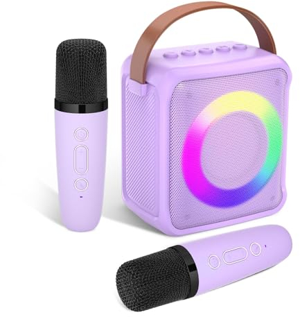 Ankuka Juguetes de Karaoke para niños y Adultos con 2 micrófonos, máquina de Karaoke portátil con luz LED y Efectos de Cambio de Voz, Regalos para niños de 3 a 18 años, Fiestas de cumpleaños
