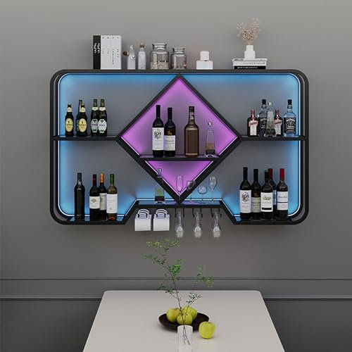 Botellero Vino Pared para Vinoteca Mueble Bar Wine Rack Botellero Vertical Mini Bar para Casa Estanterias de Pared Estantes de Almacenamiento con Portavasos para Hogar Cocina Despensa Bodega Bar (Col