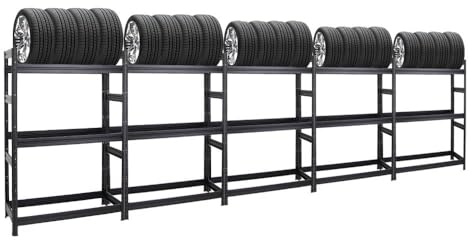 PROREGAL Mega Deal | 5X Reifenregal Dino | HxBxT 180x120x50 cm | Fachlast 150kg | bis zu 60 Reifen | Schwarz
