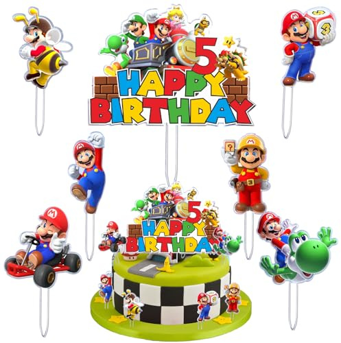 Geburtstag Tortendeko 5 Jahre, 7 Stück Acryl Kuchen Dekoration, Cartoons Cupcake Toppers, Happy Birthday Kuchen Topper, Mini Figuren Tortendeko, Geeignet für Kinder Geburtstage Party, Baby Shower