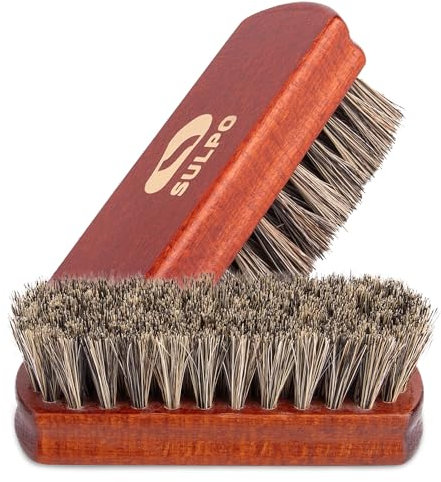 SULPO Schuhbürste Rosshaar Länge 12 Zentimeter - Schuhputzsets Schuhputzbürste Schuhbürsten Lederbürste putzen Schmutzbürste weiche Borsten Natur Polierbürste - 2 Stück Set - Schuhpflege