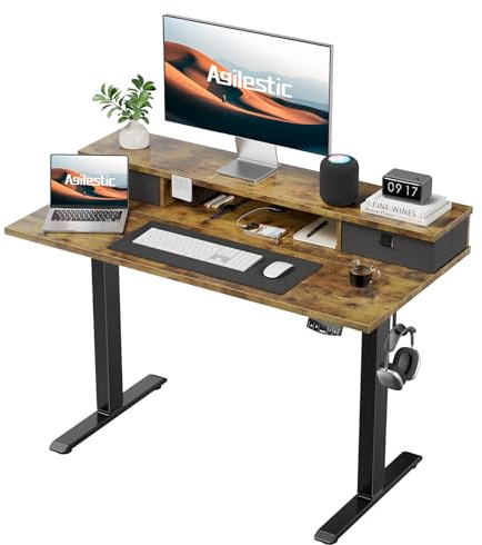 Agilestic 40 x 24 Inches Height Adjustable Electric Standing Desk with 2 Drawers, Stand Up Electric Standing Desk Adjustable Height, Sit and Stand Computer Table with Splice Board, Rustic Brown