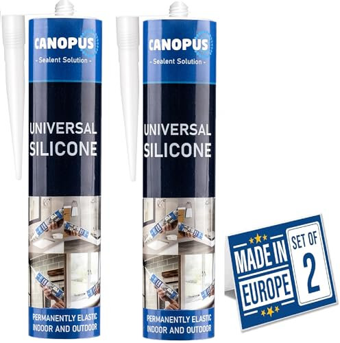 CANOPUS Universal Silicone - Clear, Pack of 2 Waterproof Kitchen & Bathroom Acetoxy Silicone Sealant Clear Anti Mould, Suitable for Indoor and Outdoor waterproofing, Anti Fungal Shower Sealant