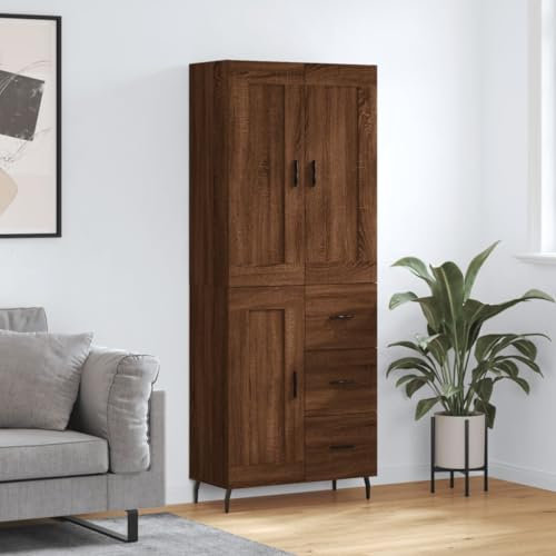 HETFTJN Highboard, Wäscheschrank Apothekerschrank Büroschrank Eckschrank Geeignet für Küchenzeile Badezimmer Wohnzimmer Office Braun Eichen-Optik 69,5x34x180 cm Holzwerkstoff