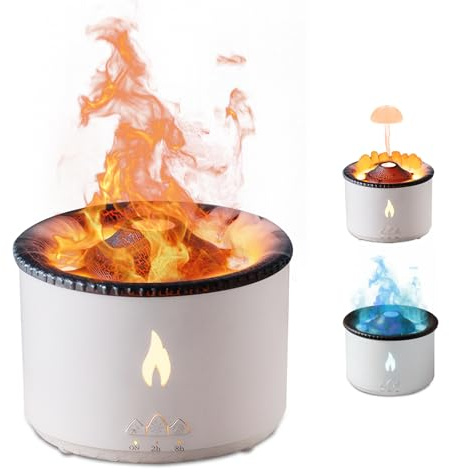 Vulkan Luftbefeuchter Flammen Aroma Diffusor: Ultraschall Ätherisches Öl Duft Diffusor 360ml Große Kapazität 2-in-1 Ätherisches Öl Diffusor mit Funktion Timer für Schlafzimmer Home Office