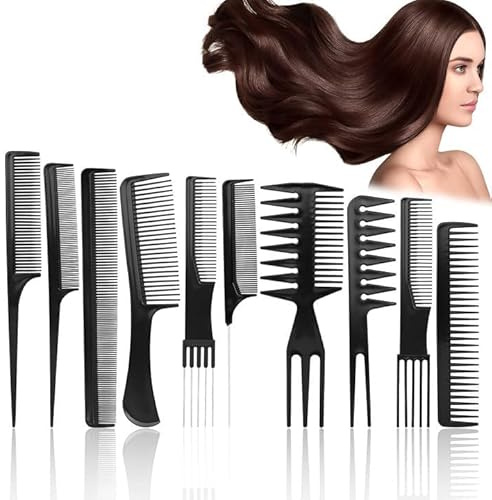 Landrain 10 Stück Friseur Styling Kamm Männer Herren Grob, Haarkamm Männer, Hitzebeständiger Comb Frauen Set