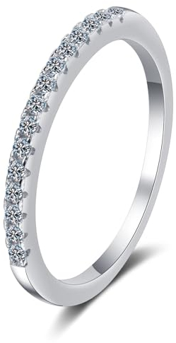 AMDXD Weiß Gold 585 14 Karat Diamantring Echtgold Schmuck, Klassiker Eheringe mit Labor Diamant 0.15ct (Rundschliff, VVS1), Gold 585 Freundschaftsringe Damen, Gr.57 (18.1)