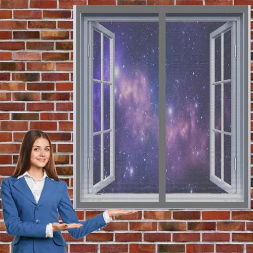 Magnetic Door Screen 112 x 122 cm(44 x 48inch) Fly Insect Screen Magnetic Screen Door Mesh Curtain Keep Fresh Air in & Bugs Out for All Kinds of Window, Grey
