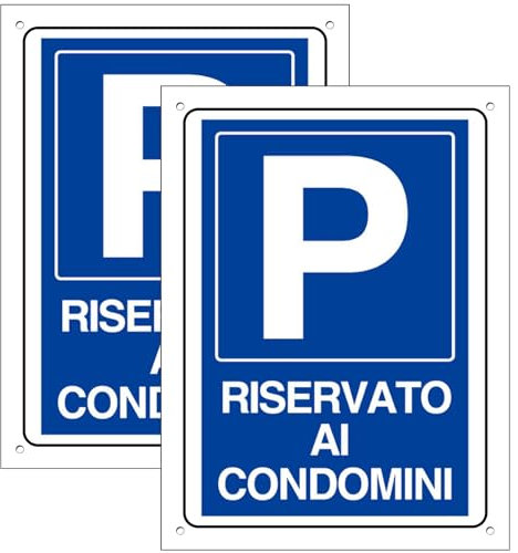 Cartello Area RISERVATO AL CONDOMINI 2 Pezzi - 20x30cm - PVC Ultra Resistente - Fori preforati - Impermeabili, Resistenti al Sole, non Facilmente Deformabili (Segnaletico-1)