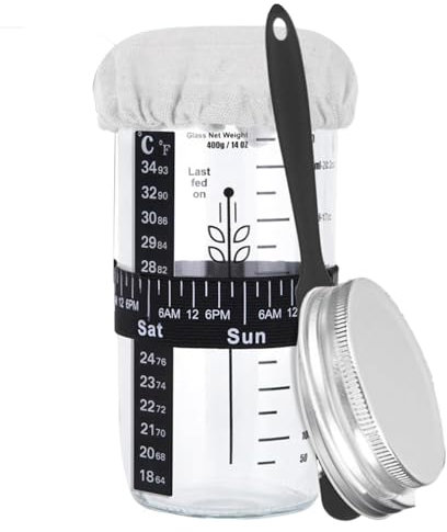 Barattolo di vetro per lievito naturale, kit per lievito naturale, barattolo per lievito naturale, 680,4 g, contenitore riutilizzabile per la preparazione del pane lievitazione naturale, forniture