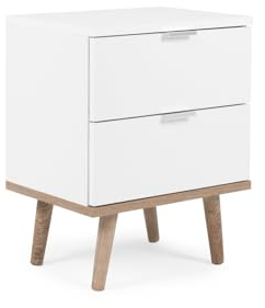 Furn.Design Nachttisch in weiß matt mit Massivholz Eiche Sonoma, Nachtkommode skandinavisch, 40 x 52 cm Lundby