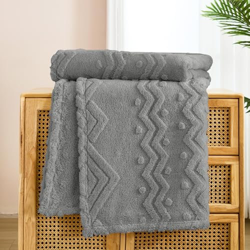 WONGS BEDDING Kuscheldecke Flauschig Boho Decke Sofadecke Wolldecke 150x200 Wohn- & Kuscheldecken, Warme Weiche Fleecedecke Decken überwurfdecke für Sofa Couch Bett, Grau