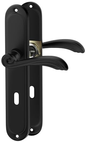 ERGO line VERONA Schwarz, klassische Türbeschlag Türgrifffür Zimmertüren Langschild Drückergarnitur, Türbeschlag, Türklinke, Türdrücker