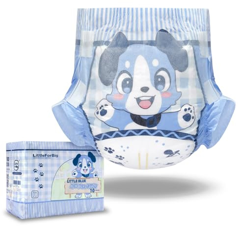 LittleForBig Justerbar Kardborreknäppning Tyg baksidaTryckta Vuxen blöja 10 Stycken - Liten Blå BabyFur (Large 91-121 cm)