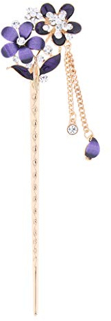 Chinese Hair Chopsticks Crystal Rhinestone Flower Hair Stick Pins Purple, Purple