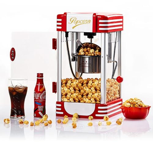 Retro Popcorn Maker Electric Hot Air Popcorn Machine With Timing Function Stainless Steel Pot Non-Stick Coated 3 Minutes Of Rapid Popping BPA Free For Cinema At Home, Party, Movie Night
