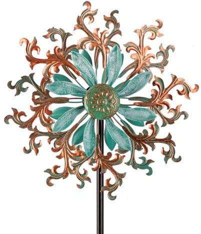 Viveta Wind Spinners Outdoor, Metal Wind Sculptures for Yard and Garden,13 * 57 Double Windmill with Stable Stake