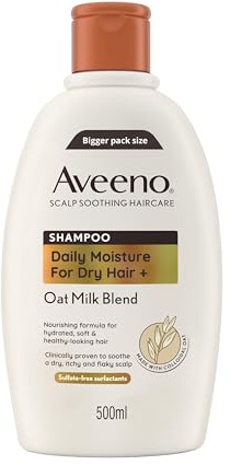 Aveeno Scalp Soothing Haircare Daily Moisture Shampoo, Oat Milk Blend, for Dry Hair, Soothes Dry, Itchy & Flaky Scalp, Clinically Proven, Sulfate Free, 500ml