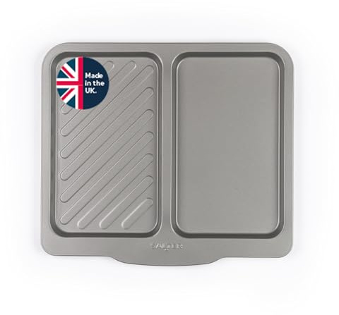 Salter Essentials Split Baking Tray, Rectangular Non-Stick Oven Tray | Carbon Steel Construction, Dishwasher Safe, PFOA-Free Coating, Made In The UK, For Chips And Pastries, 1 Tray