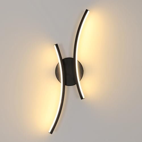 Mckalen Applique da Parete Interno LED, 20W Nero Lampada da Parete Moderna 2250LM, 44.5CM Lampada a Muro LED Creativo Camera da Letto per Bagno Soggiorno Scale Corridoio, Bianco Caldo 3000K