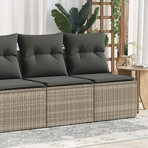 Lauuoeriau Furniture Item home 4-teiliges Gartensofa-Set mit Kissen, grau, Polyrattan, Akazien-Möbel