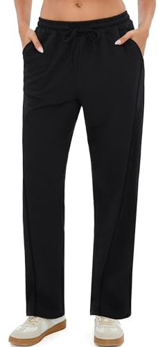Terecey Pantalón Chándal Mujer Largos Algodón con Cordón Ajustable y Bolsillos Pantalón Jogger Cintura Alta para Deporte Running Yoga y Casa Negro XXL