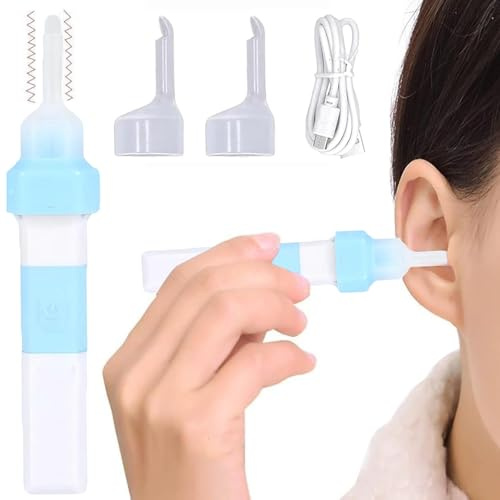 Ohrenschmalz Entferner - Ohrenreiniger, FüR Kinder Und Ohrreiniger FüR Erwachsene, Sicheres Und Weiches Ear Cleaner AbsauggeräT -Mit Licht Und 2 Waschbaren ErsatzköPfen Und Usb Ladekabel