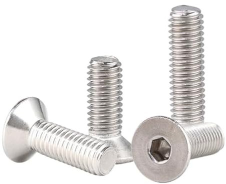 100 tornillos de cabeza avellanada M3 x 10 plateados, de acero inoxidable, hexagonales, rosca métrica, tornillos avellanados duraderos para muebles, ingeniería mecánica y bricolaje, tornillos M3 de