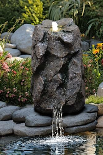 Pietra artificiale con illuminazione a LED, OG-KQS001, effetto pietra realistico, con tubo da 2 m, resistente alle intemperie per laghetto e ruscello a cascata