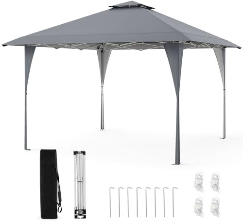 COSTWAY 3.6 x 3.6m/3.9 x 3.9m Pop up Gazebo, Height Adjustable Canopy Pavilion Tent with Vented Top and Carry Bag, Large Marquee Party Tent Sun Shelter (Grey, 3.9m, without Mesh Netting)