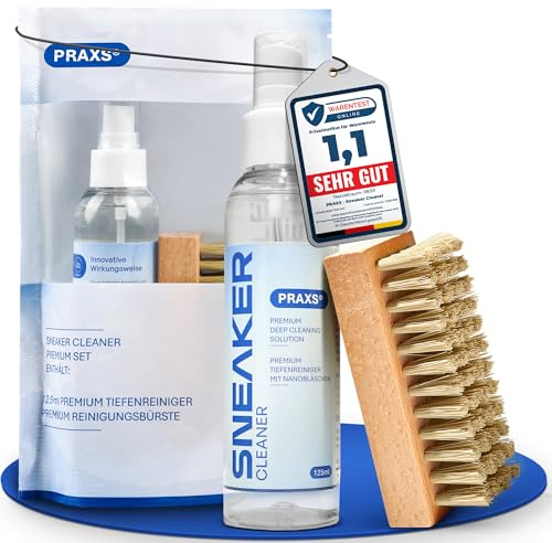 PRAXS® Kit de nettoyage pour baskets - Nettoyant pour chaussures et baskets pour daim, nubuck, daim et tissu - Cirage avec brosse
