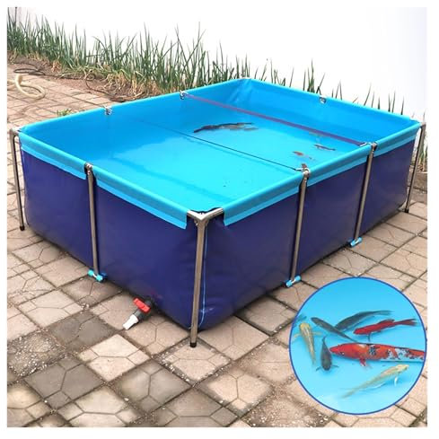 Generisch Fischbecken aus PVC-Canvas mit Ablassventil, 1,5 x 1 x 0,6 m Wasserspeicherteich für Koi, temporäres Aquarium zur Fischbeobachtung und Bewässerung