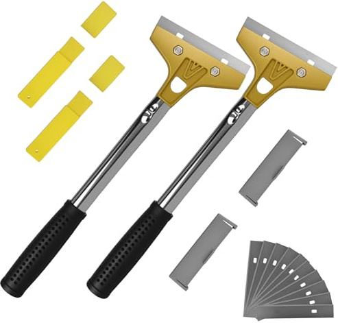 Set di 2 pezzi per la rimozione della carta da parati con 20 lame di ricambio, impugnatura ergonomica in gomma, inclusa copertura protettiva, raschietto per carta da parati, vernice, colla, finestre,