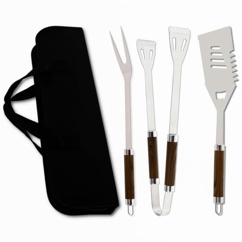 4 stück Grillbesteck Set,Grillbesteck mit Tragetasche,Grill Besteckset,Grillzubehör INKL Grillzange, Grillwender, Grillgabel für BBQ Teppanyaki Grill,Geschenke für Männer