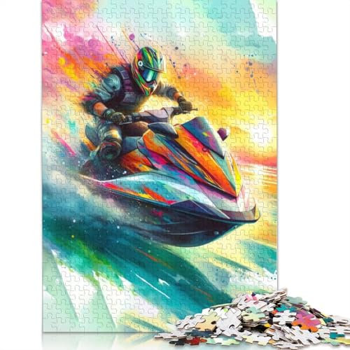 Jet-Ski-Fahrer-Puzzle, einzigartiges rechteckiges Papierpuzzle zur Heimdekoration für Erwachsene und Teenager, Muttertagsgeschenke, 1000 Teile (26 x 38 cm)