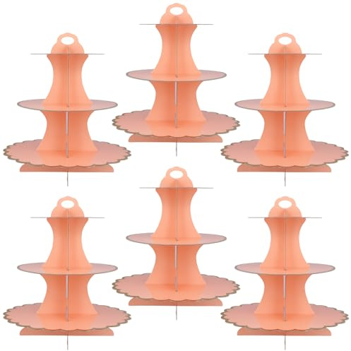 CHIHEUNG 6PCS Cupcake Stand, 3 Tier Cardboard Cake Stand, Afternoon Tea Stands, Pink Cupcake Display Stand, Round Dessert Holder for Party Wedding Afternoon Tea Birthday