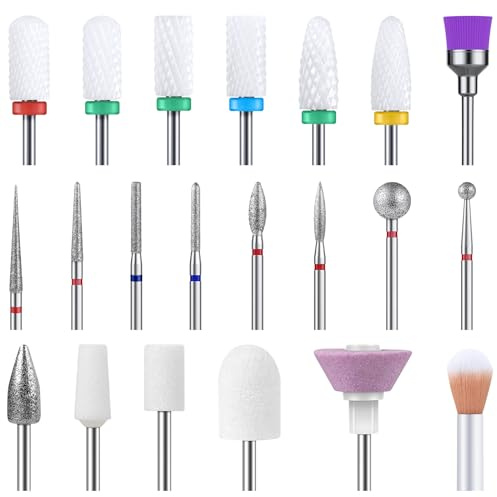 MelodySusie Ensemble 21 pièces d'Embouts pour Ponceuse Ongles Professionnels 3/32'' Céramique Diamant Carbure, Kit Outils Ongles Acrylique/Gel (21pcs)