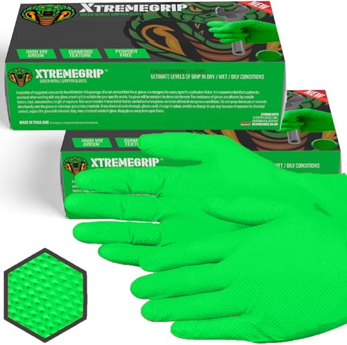Xtremeauto Nitrile Gloves - Disposable Gloves, Diamond Grip Green - Powder-free & Latex Free Nitrile, Extra Thick & Strong Rubber (2 Boxes, XL)