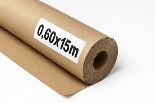 OFITURIA naturbrunt kraftpapper 70 g/m² – rulle 0,60 × 15 m – förpackning med 3 rullar – återvunnet papper för förpackningar, hantverk och dekoration – slitstarkt – lämpligt för akryl- och oljefärger