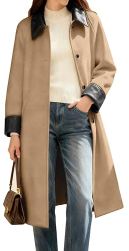VATEAMI Womens Winter Wool Coat Lapel Collar Outerwear Casual Long Barn Jacket Single-Breasted Peacoat with Pockets (Khaki-M)