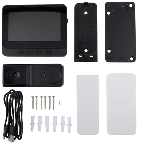Zilimontt Cámara de timbre de pantalla de 4.3 pulgadas con intercomunicador de video bidireccional real y timbre visual inalámbrico para seguridad en el hogar