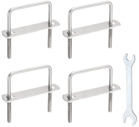sourcing map 4 Sets M8 Square U-Bolts, 2.01(51mm) Inner Width 2(50mm) Length 304 Stainless Steel U Clamp Bolts with Nuts, Plates and Wrench for Trailer Ski Boat Fishing Boat